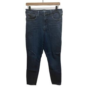 Good American Dark Wash High Rise Skinny Jeans with Distressed Pockets 14